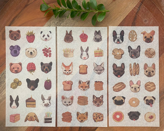 Animal and Food Washi Stickers - 6 Sheets