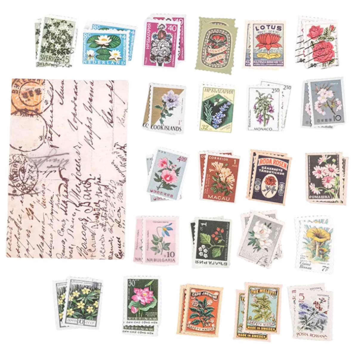 Retro Vintage Floral Art Stamp Stickers
