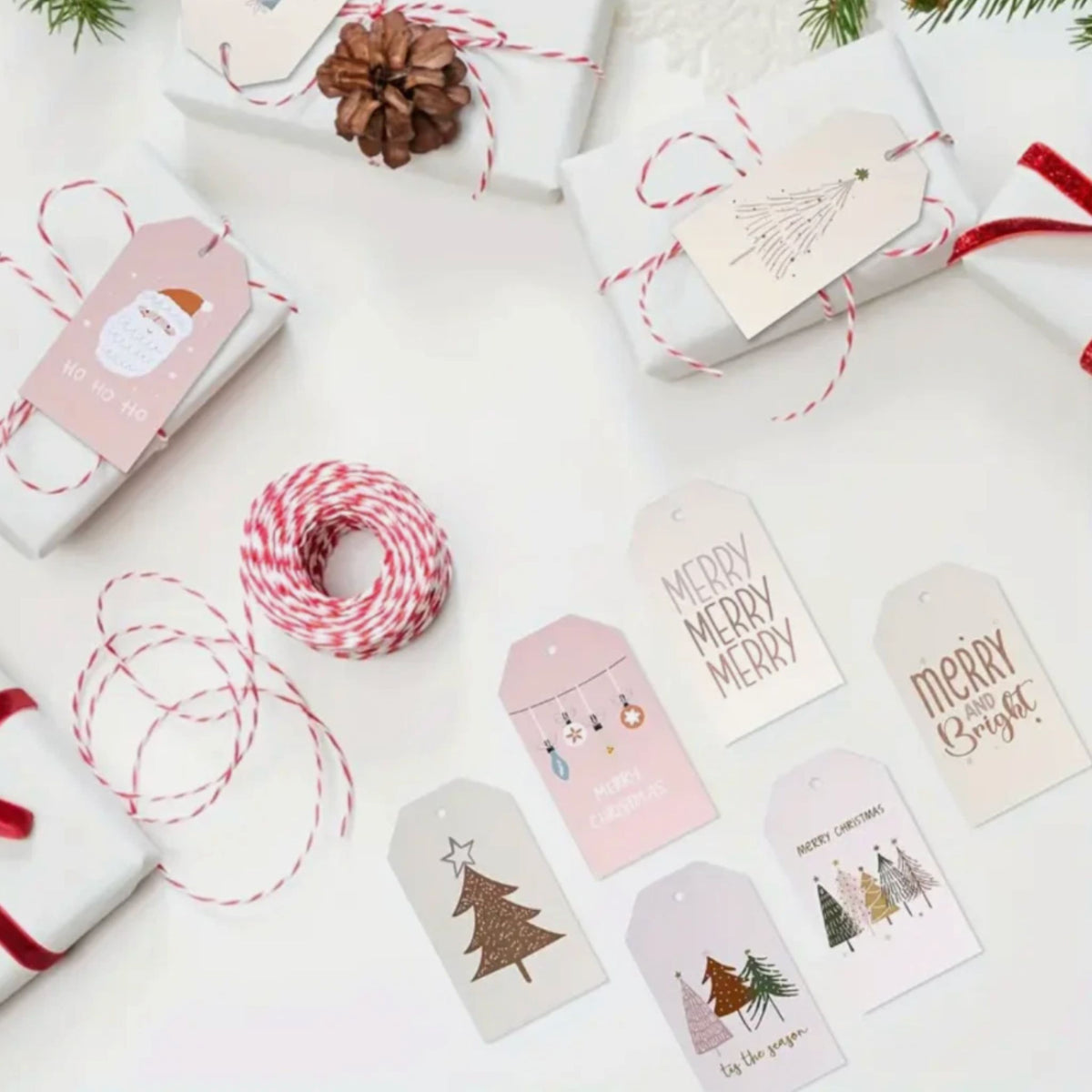 Pink Design Christmas Gift Card Tags - Set of 10