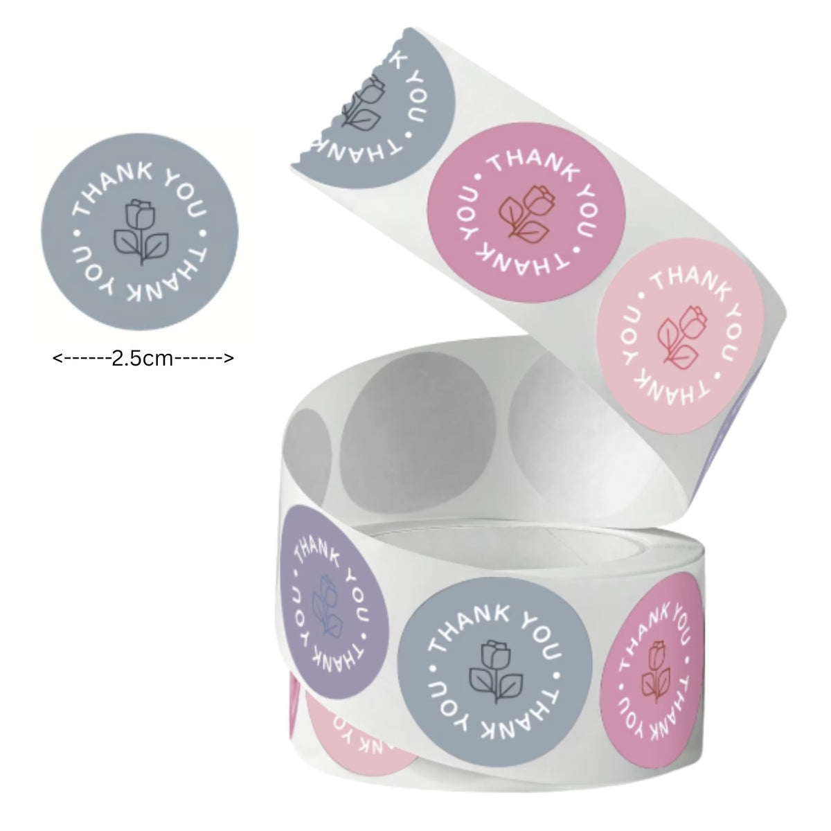 Pink Purple Thank You Stickers - 100 Pieces