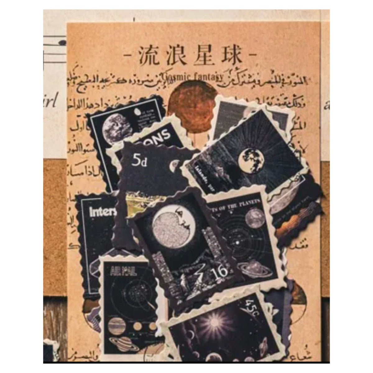 Retro Vintage Planet Stamp Stickers