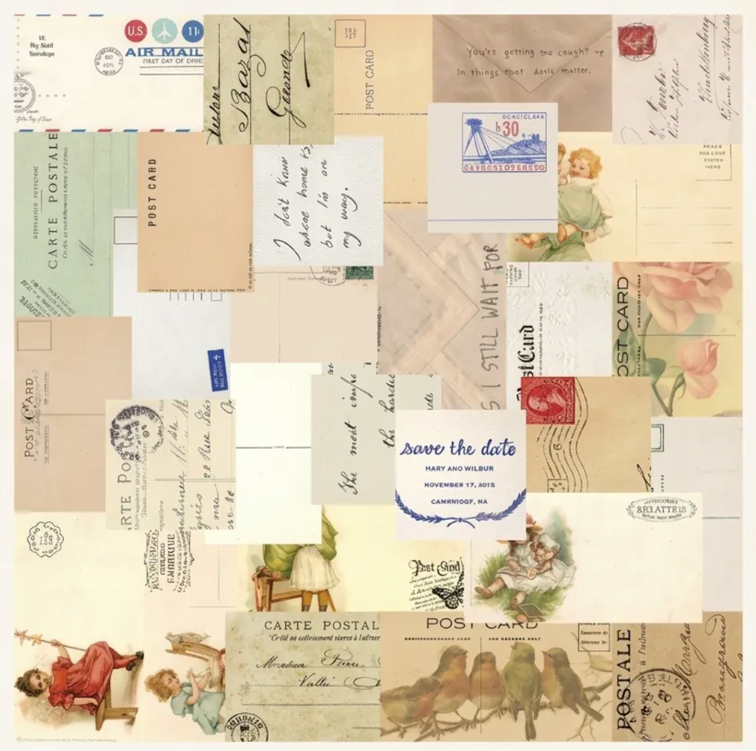 Mini Scrapbooking Paper Pack Vintage Postcards - 60 Pieces
