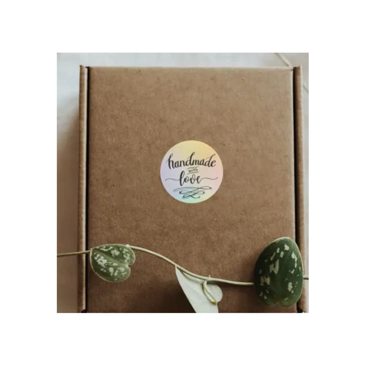 Holographic Handmade with Love Stickers - 50 Pieces