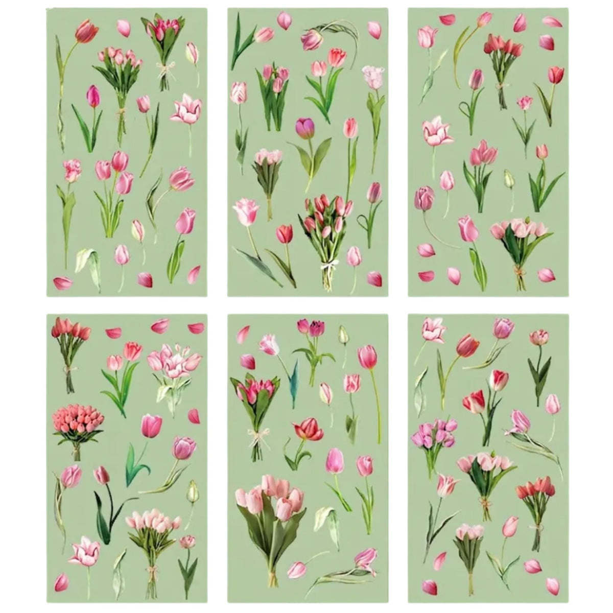 Pink Tulip Transparent PET Stickers - 6 Sheets