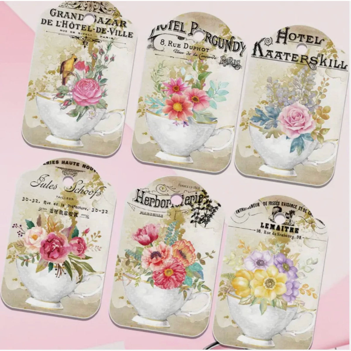 Vintage Flower Pot Gift Card Tags - Set of 12