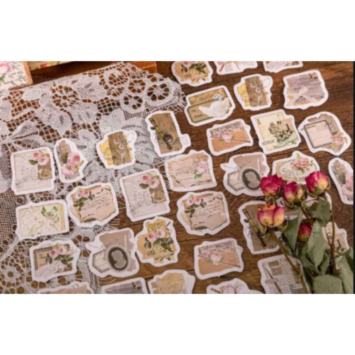 Vintage Pink Rose Stickers - 46 Pieces