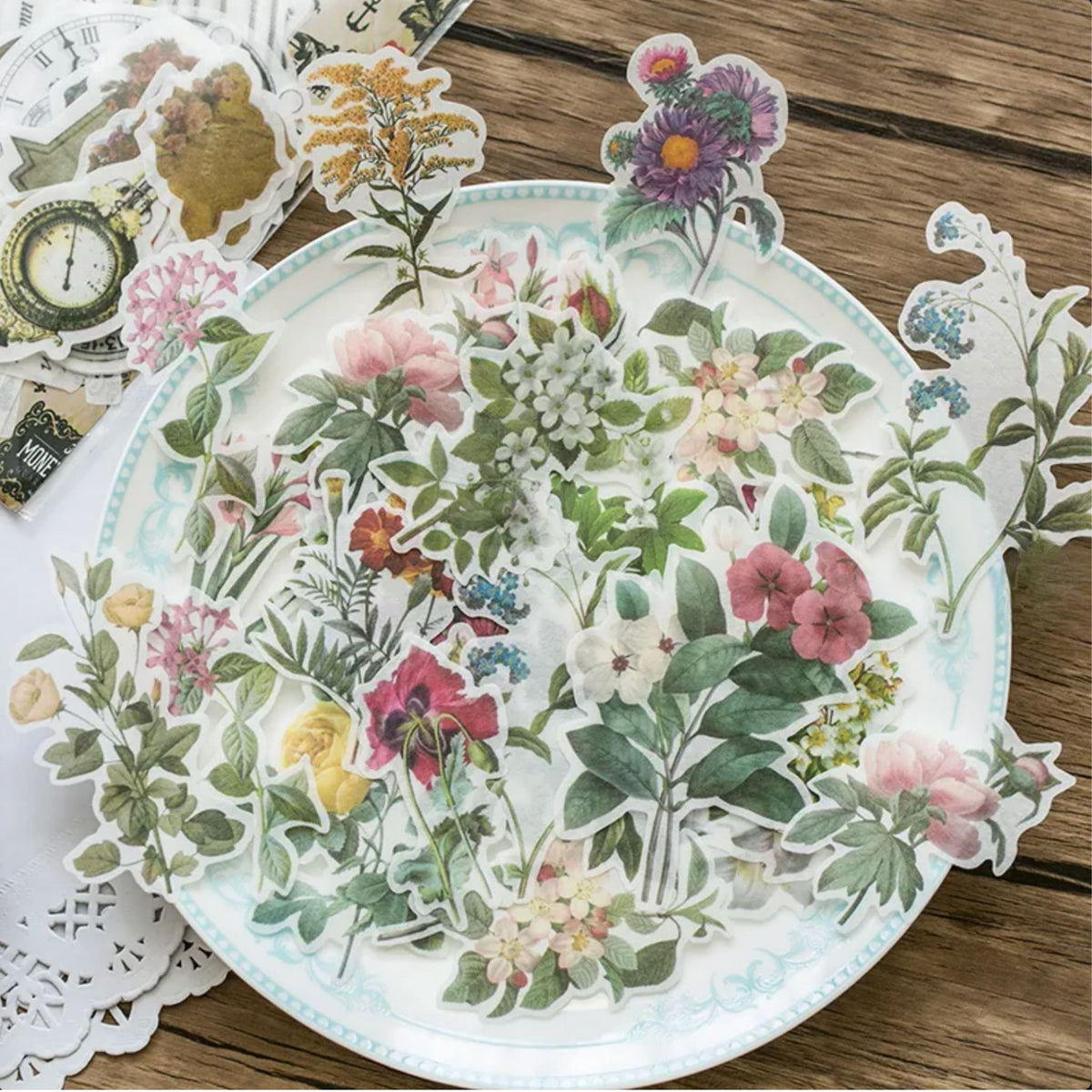 Botanical Flower Washi Stickers - 60 Pieces