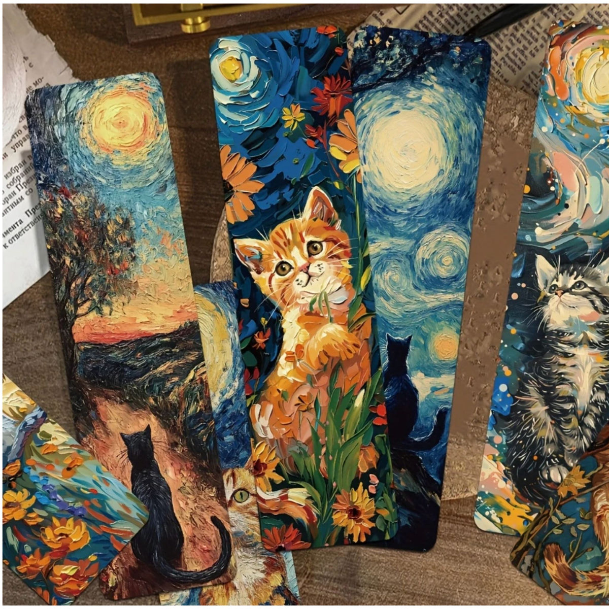 Artistic Cat Design Bookmarks - Set of 5