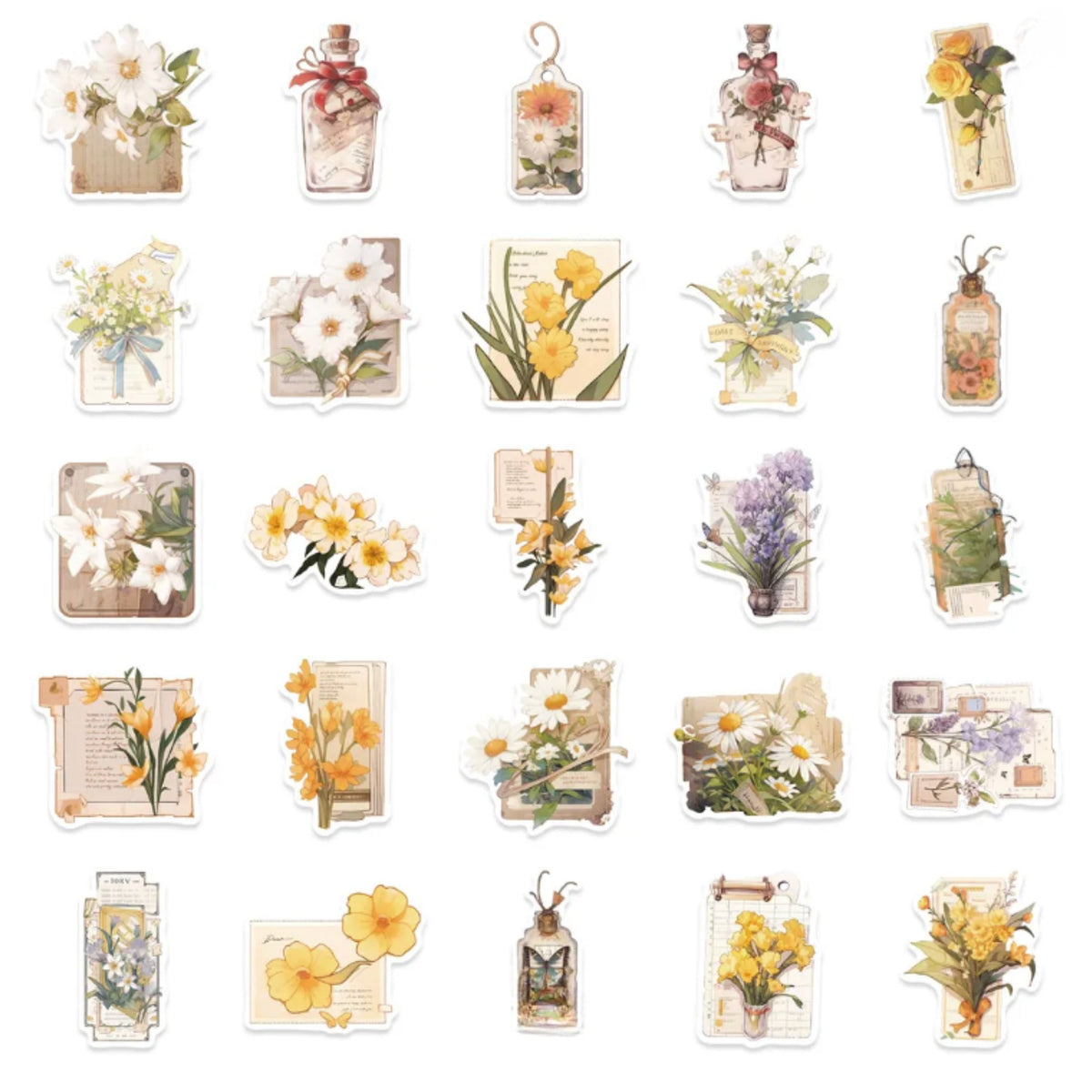 Vintage Flower Rose Stickers - 50 Pieces