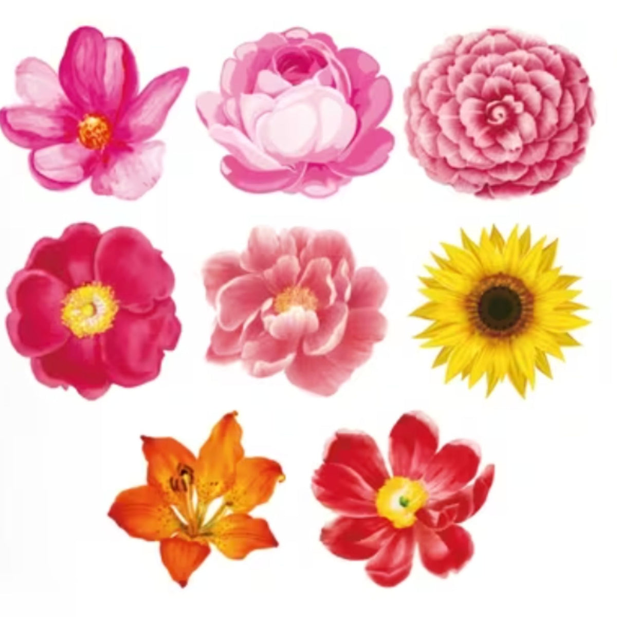 Pink Orange Flower Stickers - 100 Pieces