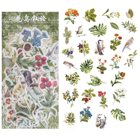 Bird and Flower Washi Stickers - 60 Pieces