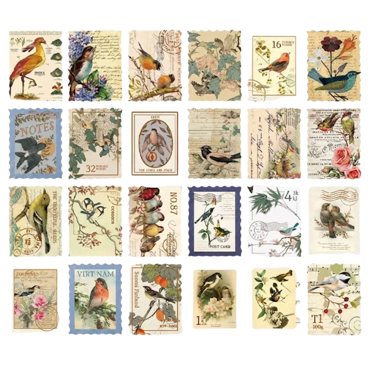 Retro Vintage Bird Stamp Stickers