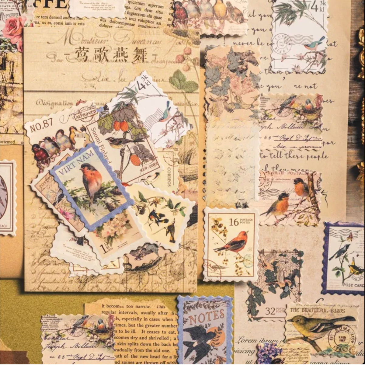 Retro Vintage Bird Stamp Stickers
