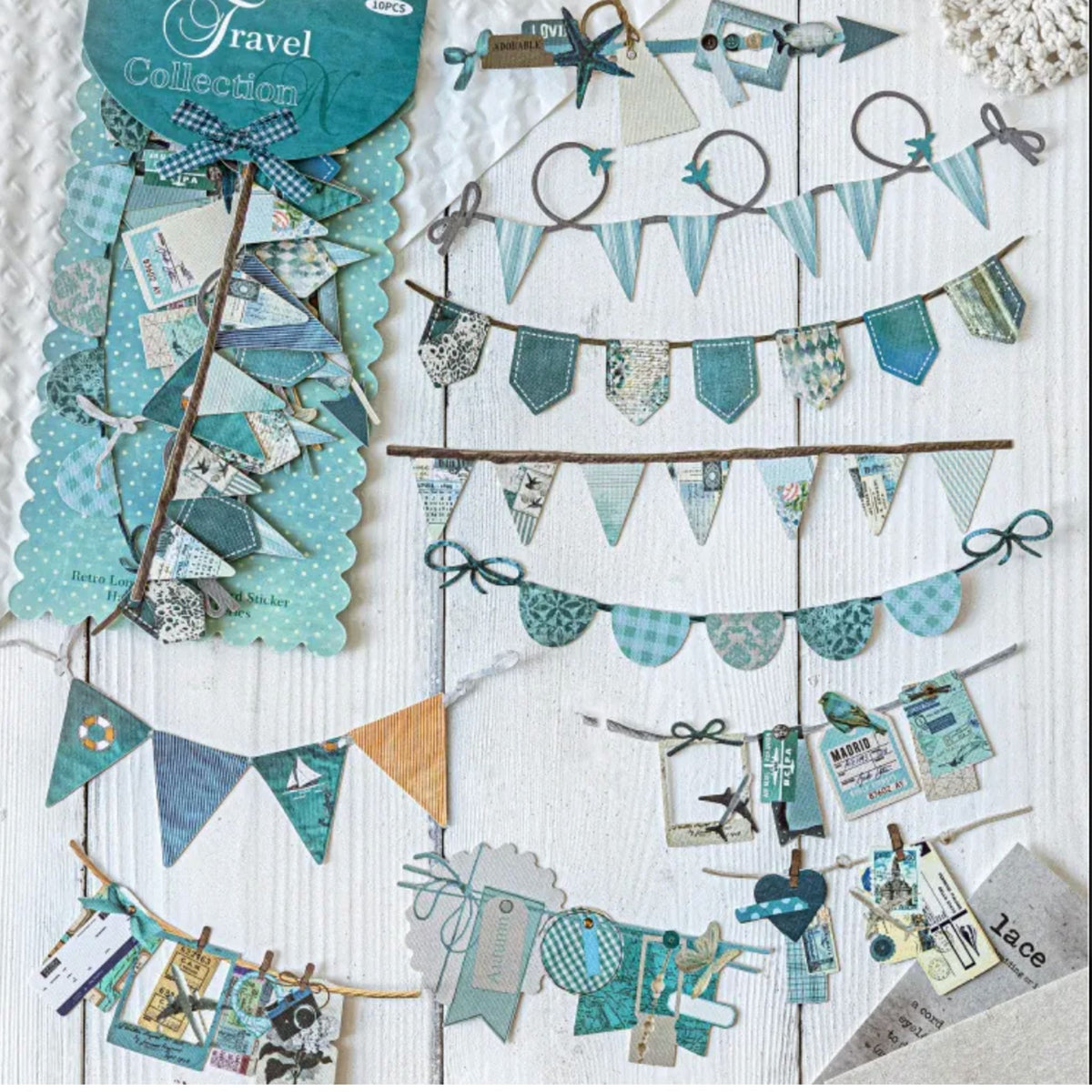 Decorative Blue Paper Banner Pack - 10 Pieces