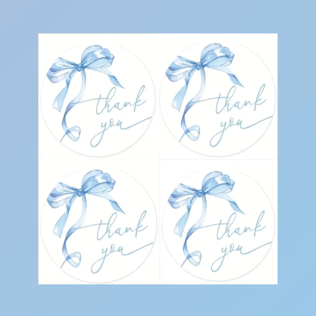 Blue Bow Thank You Stickers - 100 Pieces