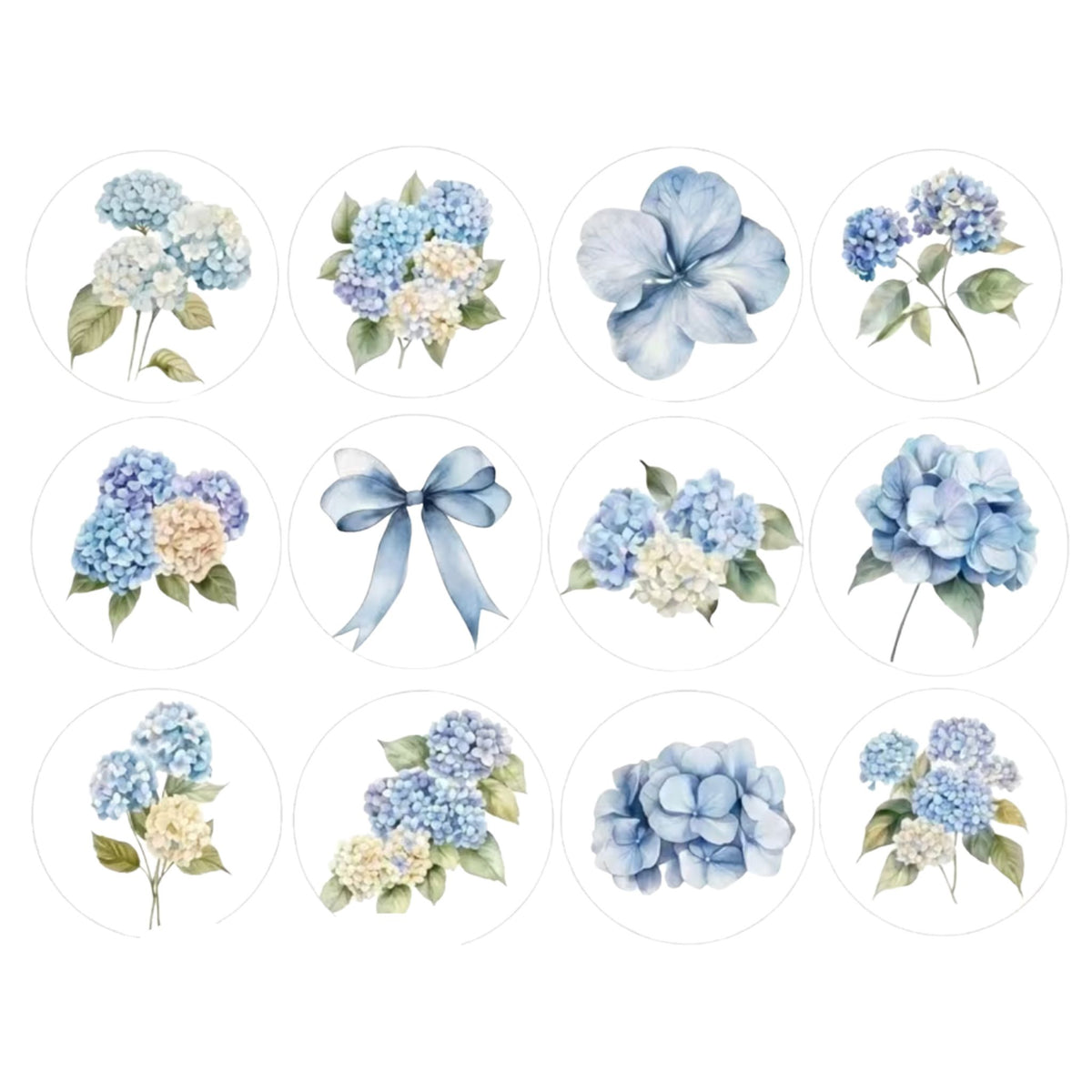 Blue Hydrangea Stickers - 100 Pieces