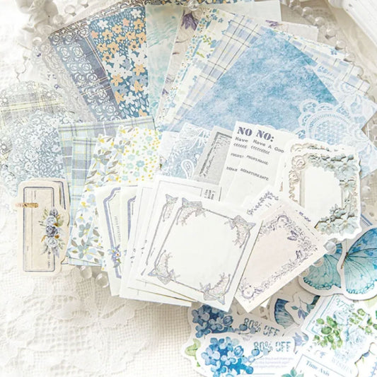 Blue Scrapbooking Junk Journal Paper & Sticker Pack - 100 Pieces