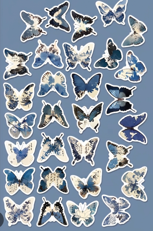 Blue Butterfly Ink Design Stickers