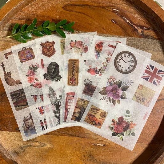 British Style Washi Stickers - 6 Sheets