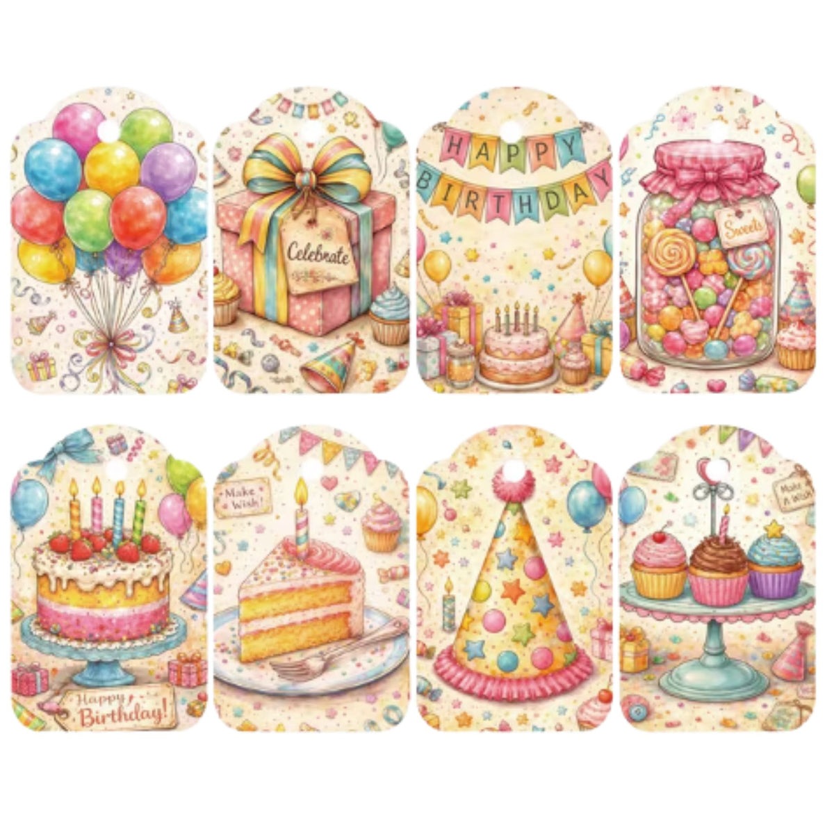 Happy Birthday Gift Card Tags - Set of 12