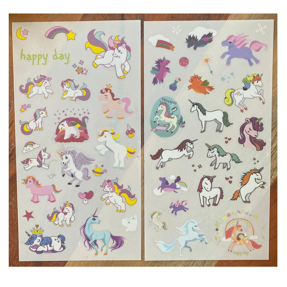 Cartoon Unicorn Horse PET Stickers - 6 Sheets