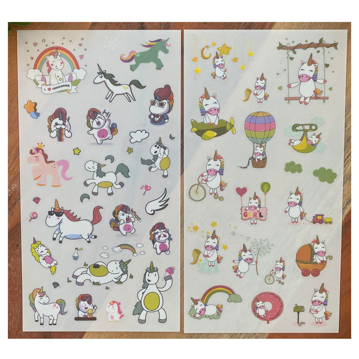 Cartoon Unicorn Horse PET Stickers - 6 Sheets