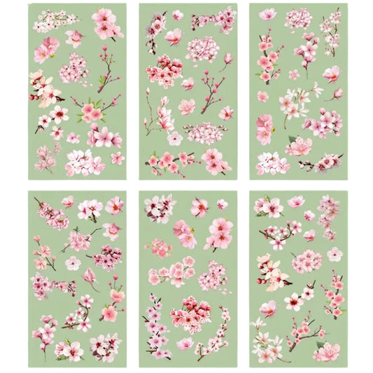 Cherry Blossom Transparent PET Stickers - 6 Sheets