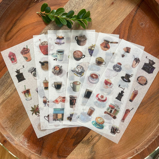 Coffee Theme Washi Stickers - 6 Sheets