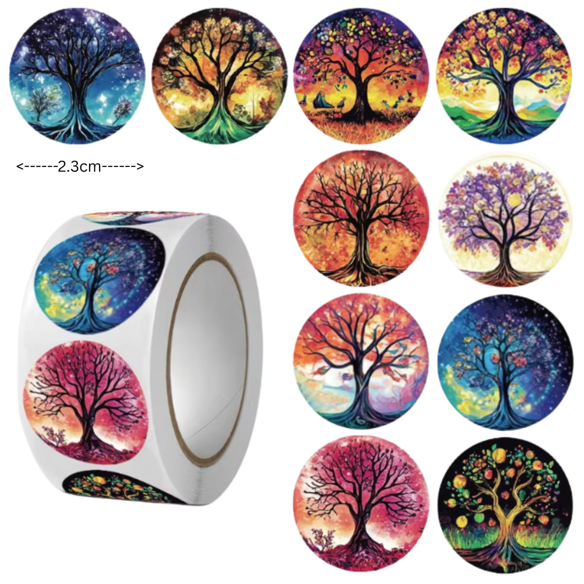 Colourful Tree of Life Stickers - 100 Pieces