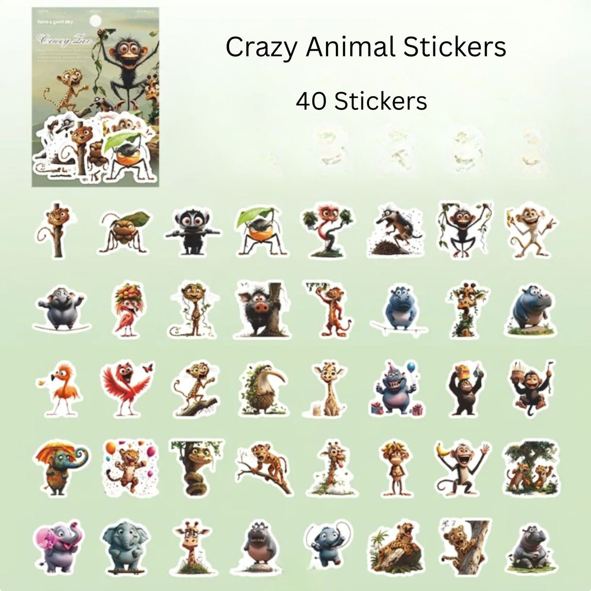 Crazy Animal Stickers #2 - 40 Pieces
