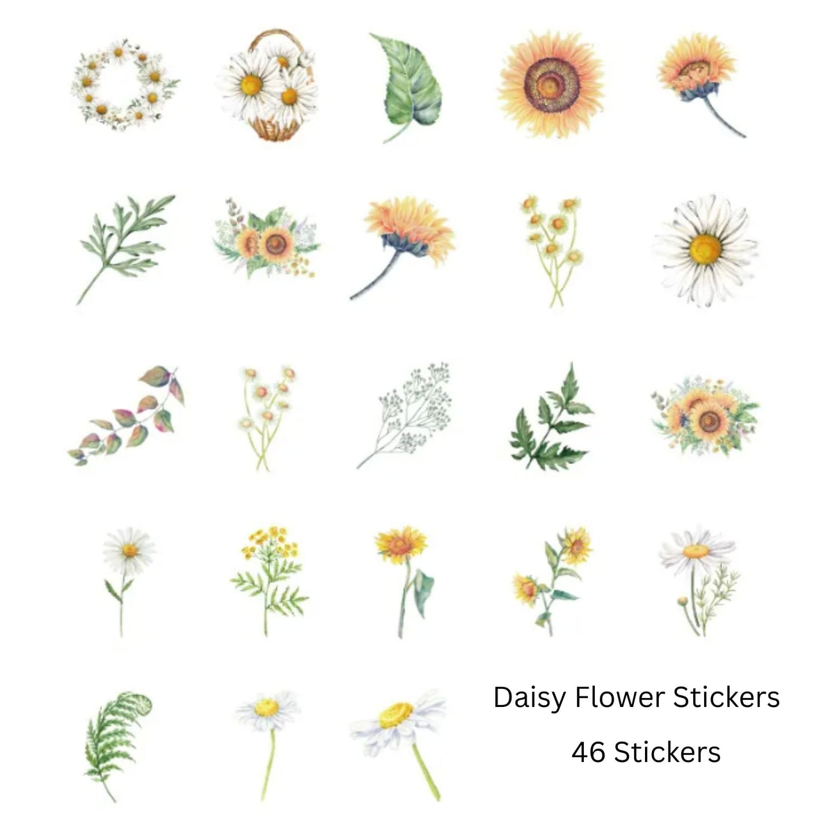 Daisy & Sunflower Stickers - 46 Pieces