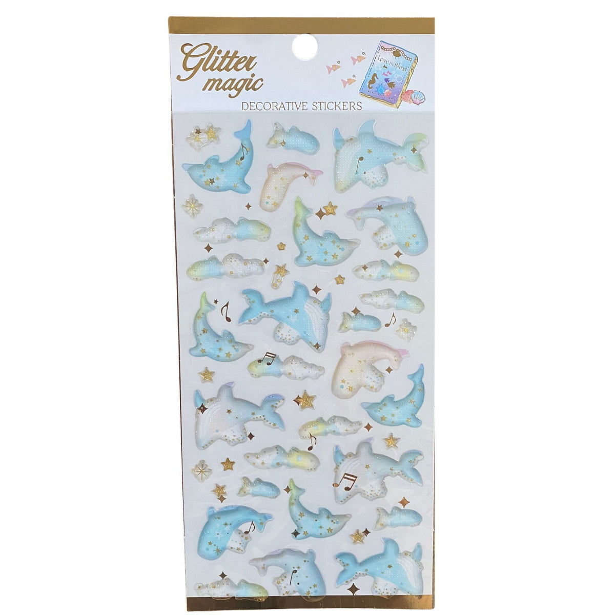 Dolphin Whale 3D Crystal Puffy Sticker Sheet