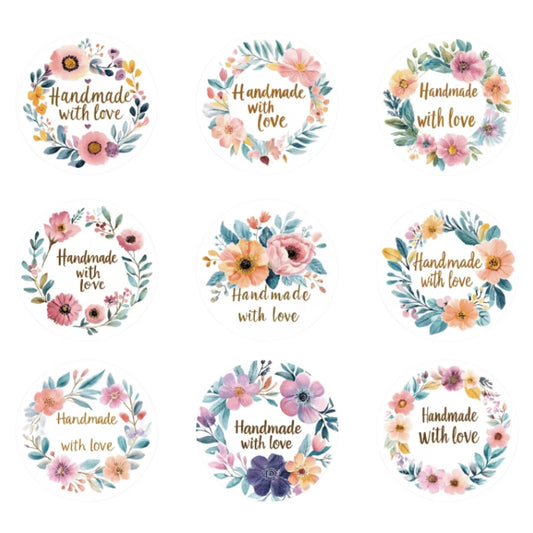 Floral Handmade with Love Stickers - 100 Pieces