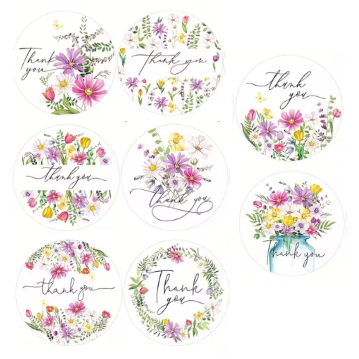 Floral Flower Thank You Stickers - 100 Pieces