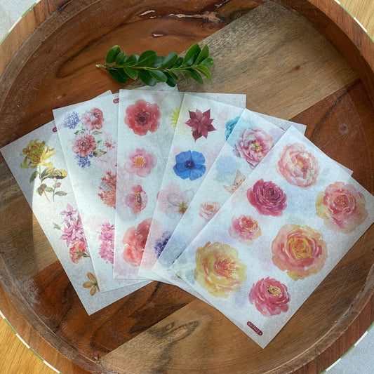 Flower Floral Washi Stickers - 6 Sheets