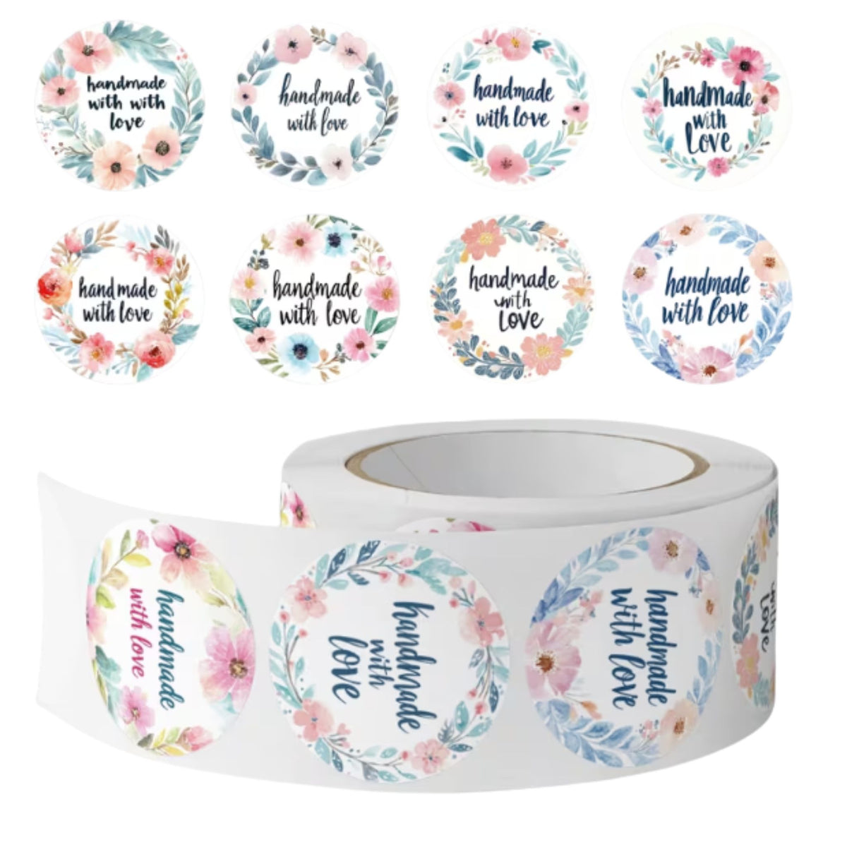 Floral Handmade with Love Stickers - 100 Pieces