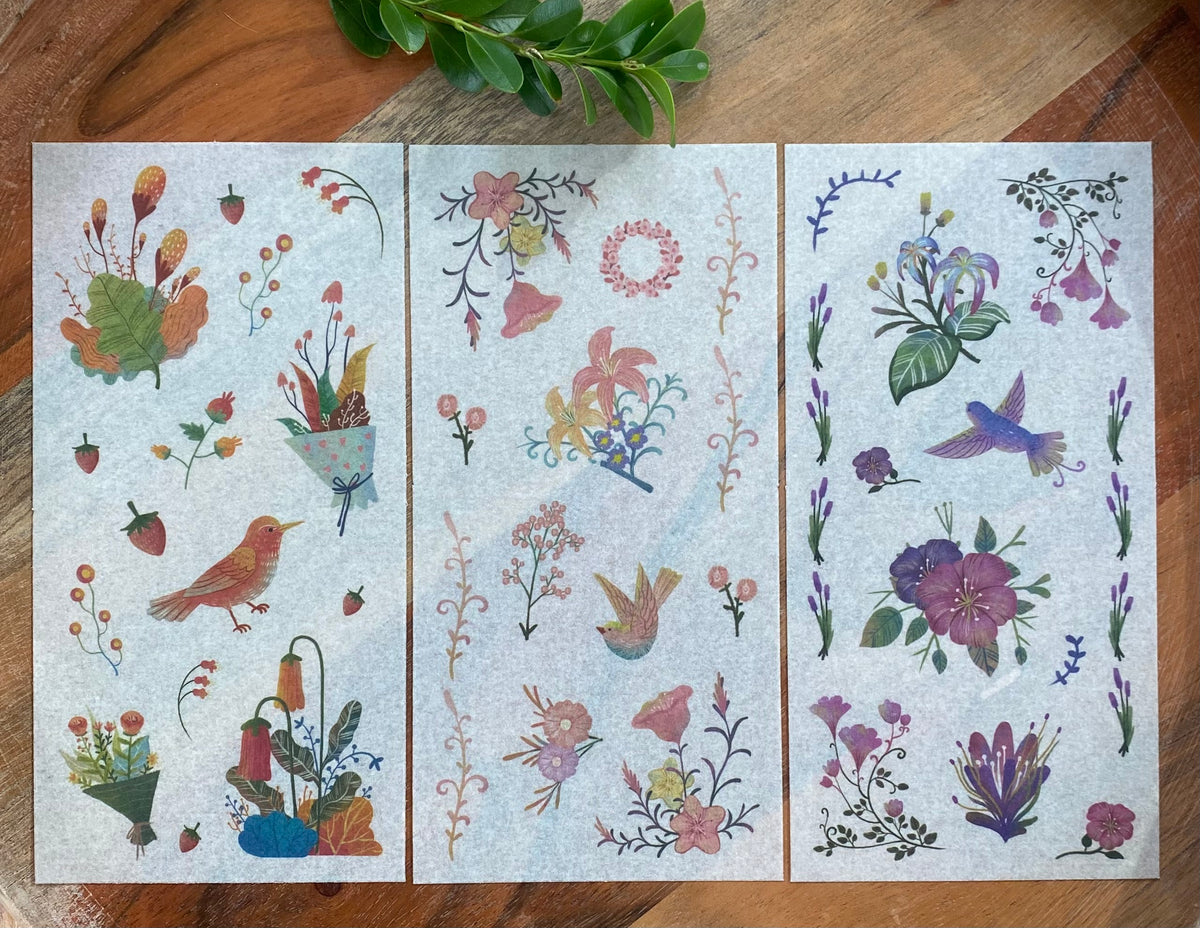 Flower Romance Washi Stickers - 6 Sheets
