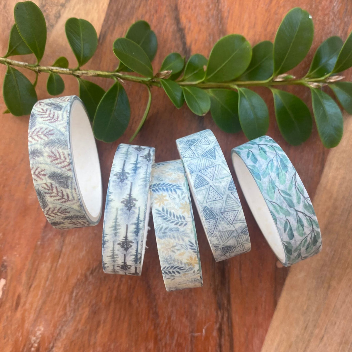 Mini Washi Tape Set Geometric Leaf - 5 Rolls