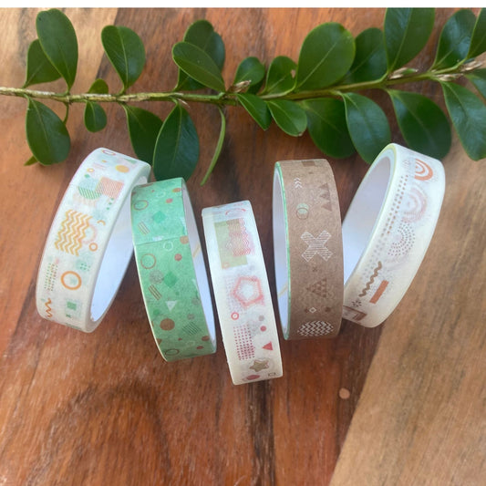 Mini Washi Tape Set Geometric Pattern #2 - 5 Rolls