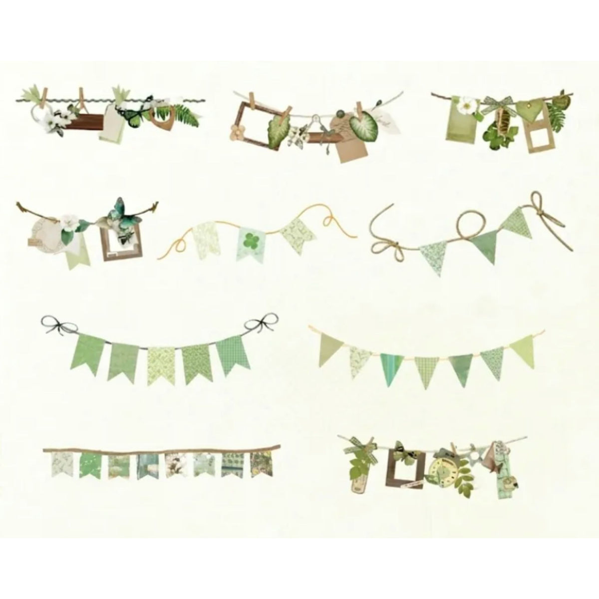 Decorative Green Paper Banner Pack - 10 Pieces