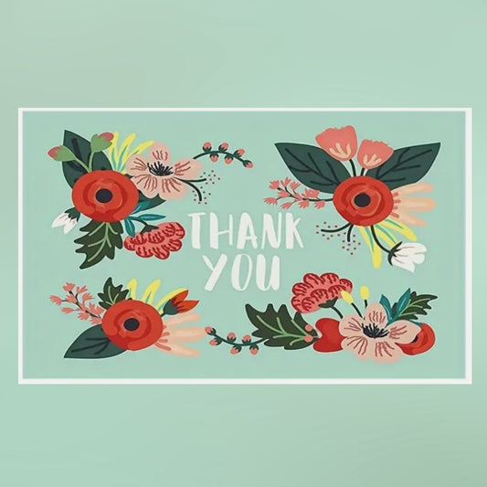 Green Floral Thank You Gift Cards - Set of 25