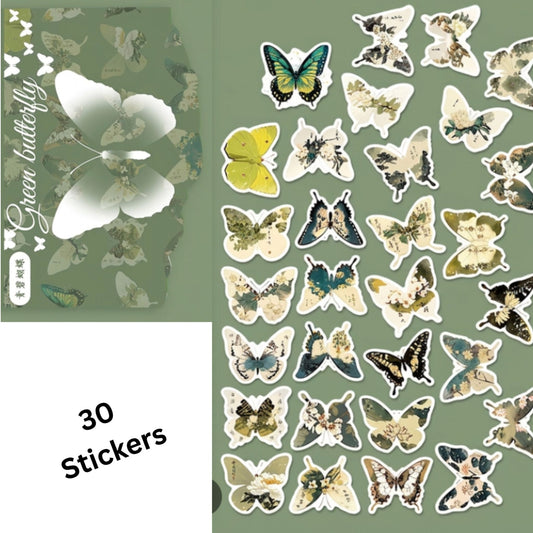 Green Butterfly Ink Design Stickers