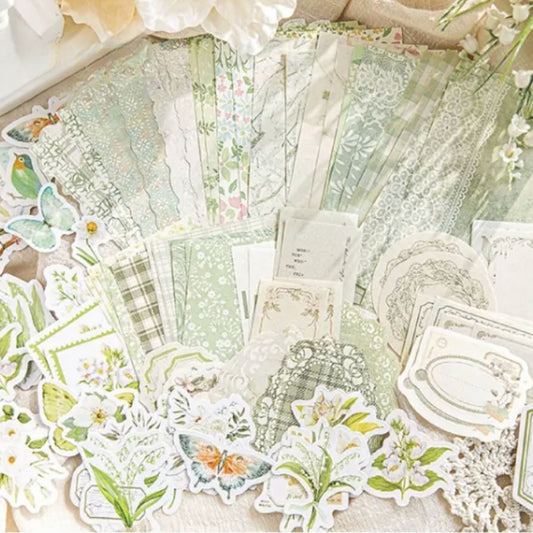 Green Scrapbooking Junk Journal Paper & Sticker Pack- 100 Pieces