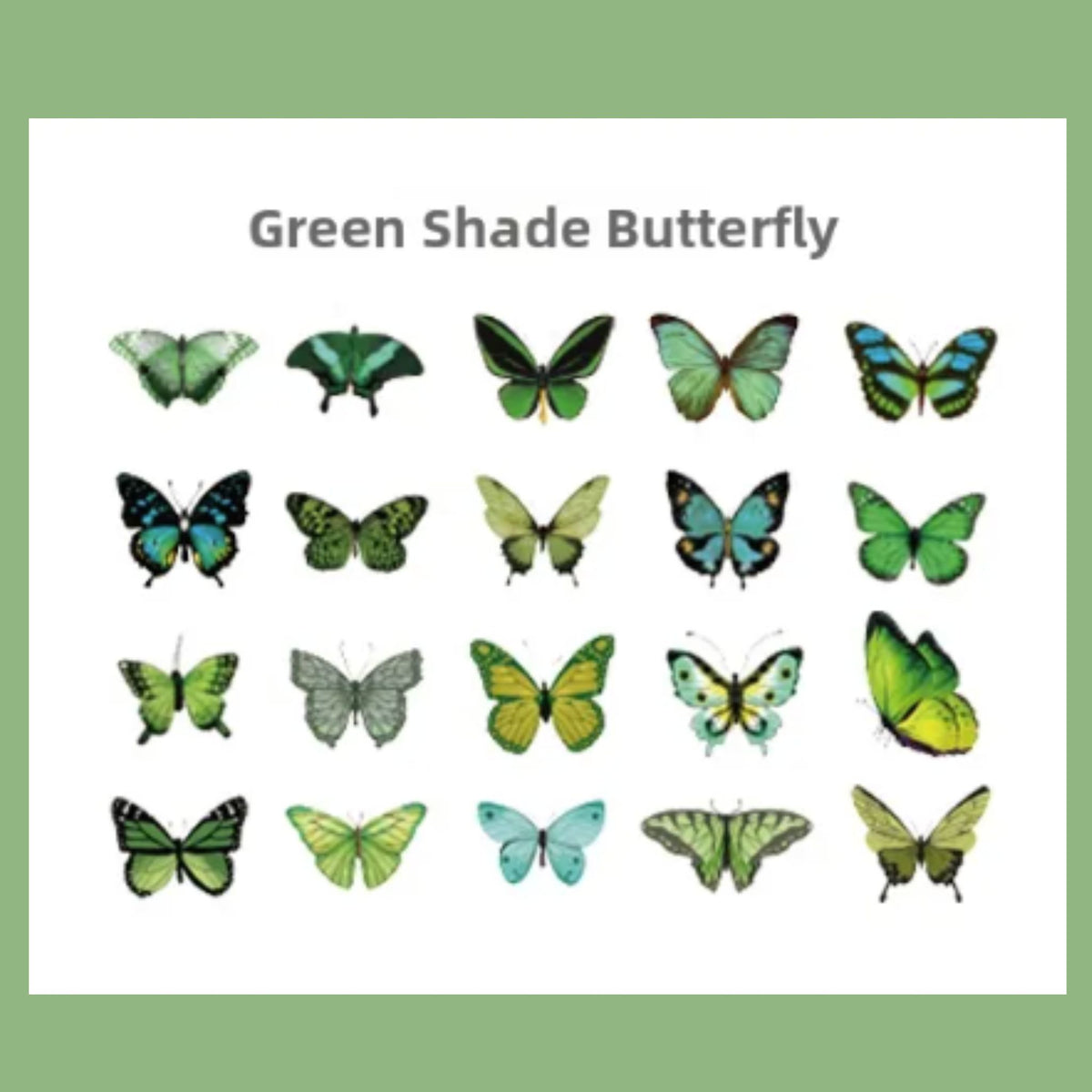 Green Butterfly PET Stickers - 40 Pieces