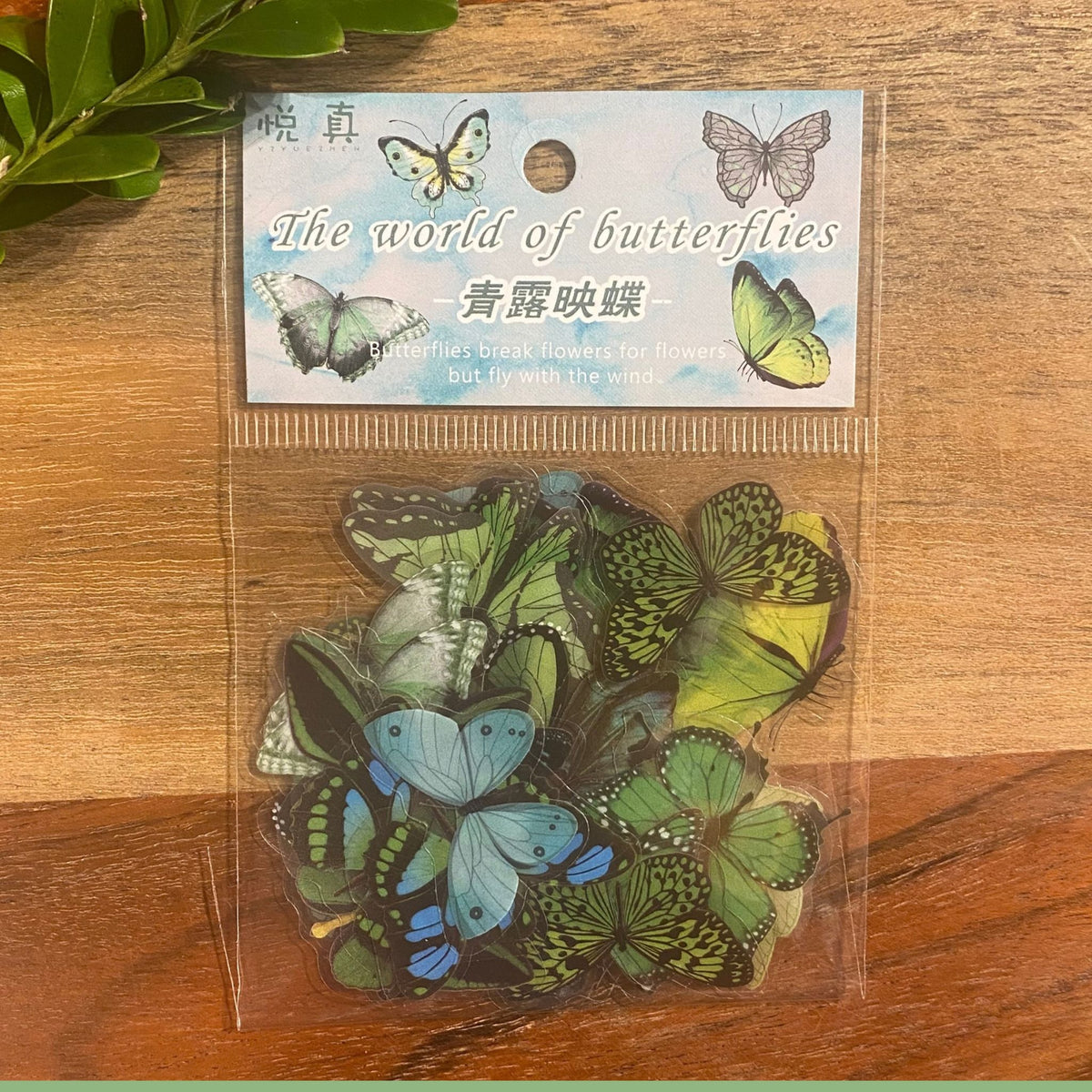 Green Butterfly PET Stickers - 40 Pieces