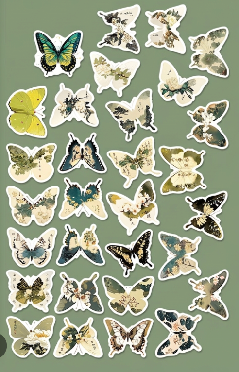 Green Butterfly Ink Design Stickers