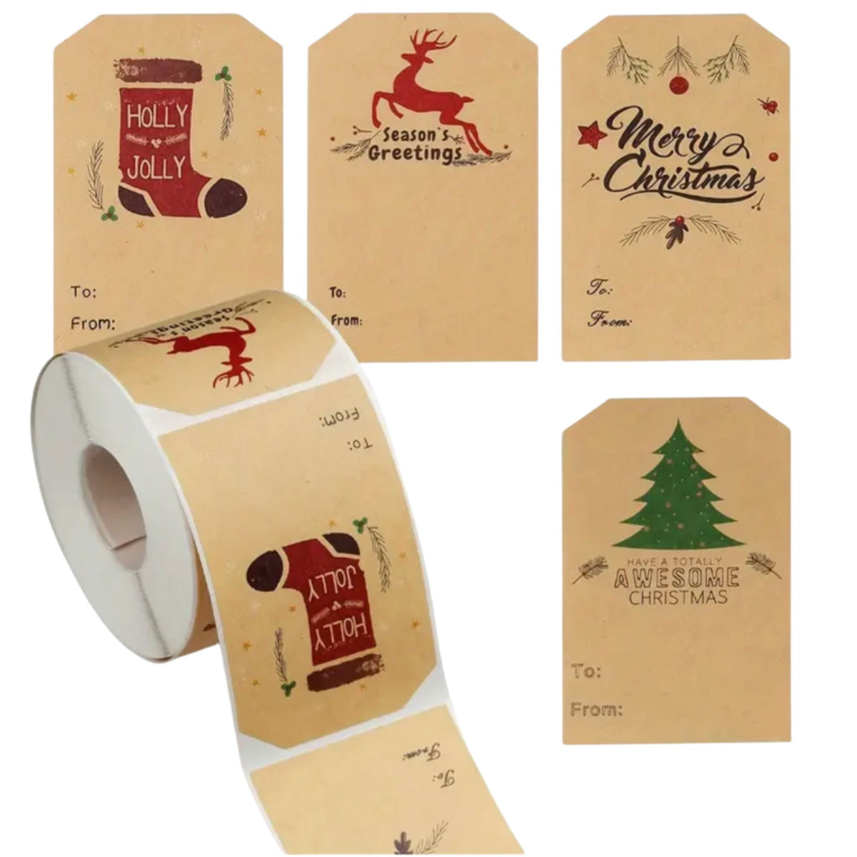 Kraft Christmas Gift Stickers Present Labels - 30 Pieces