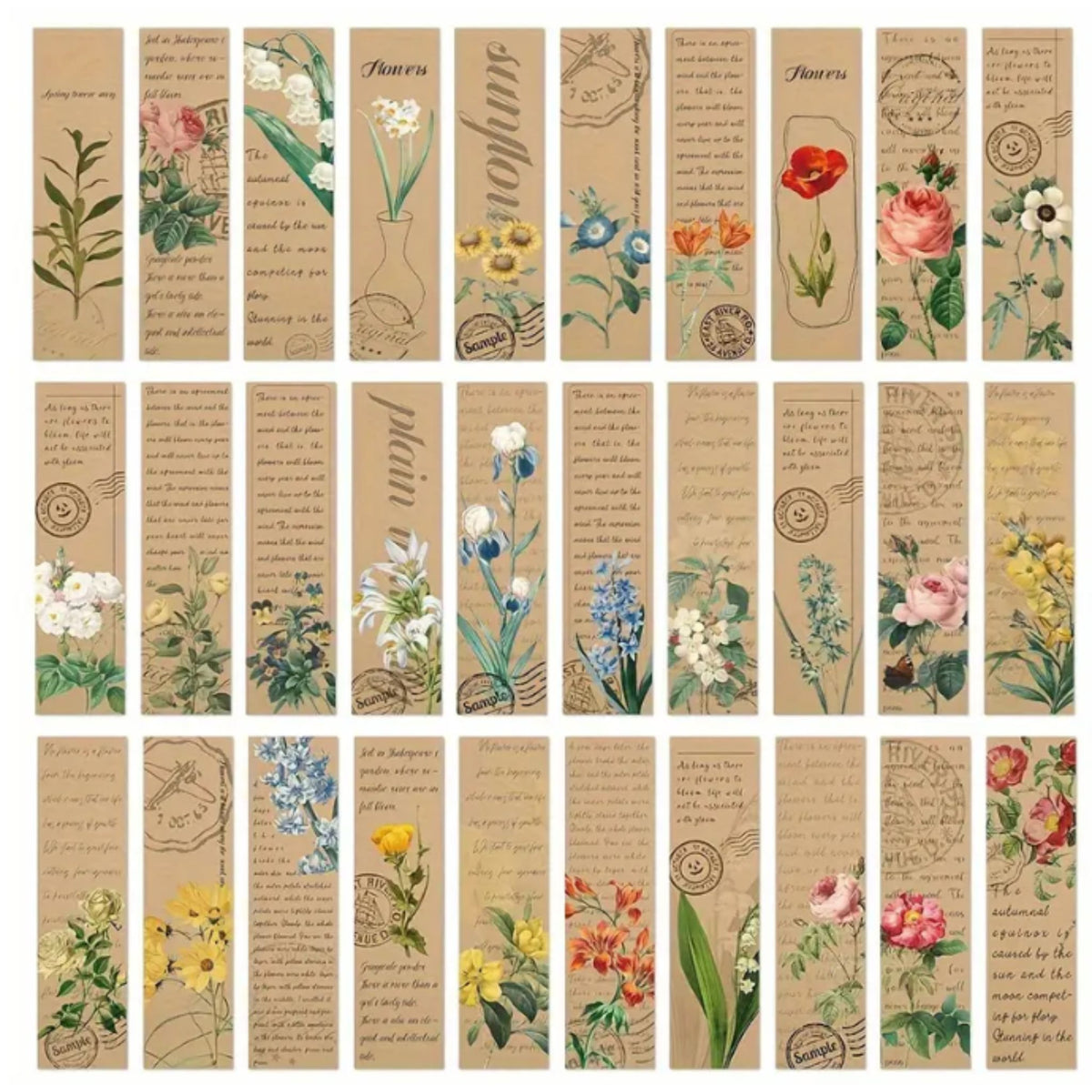 Vintage Botanical Bookmarks - Set of 5