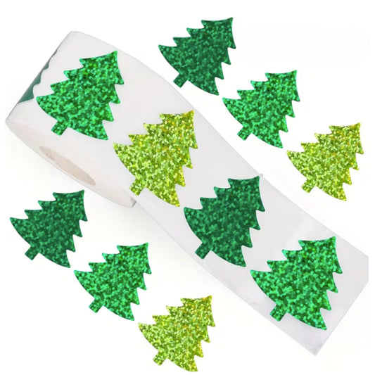 Holographic Christmas Tree Stickers - 50 Pieces