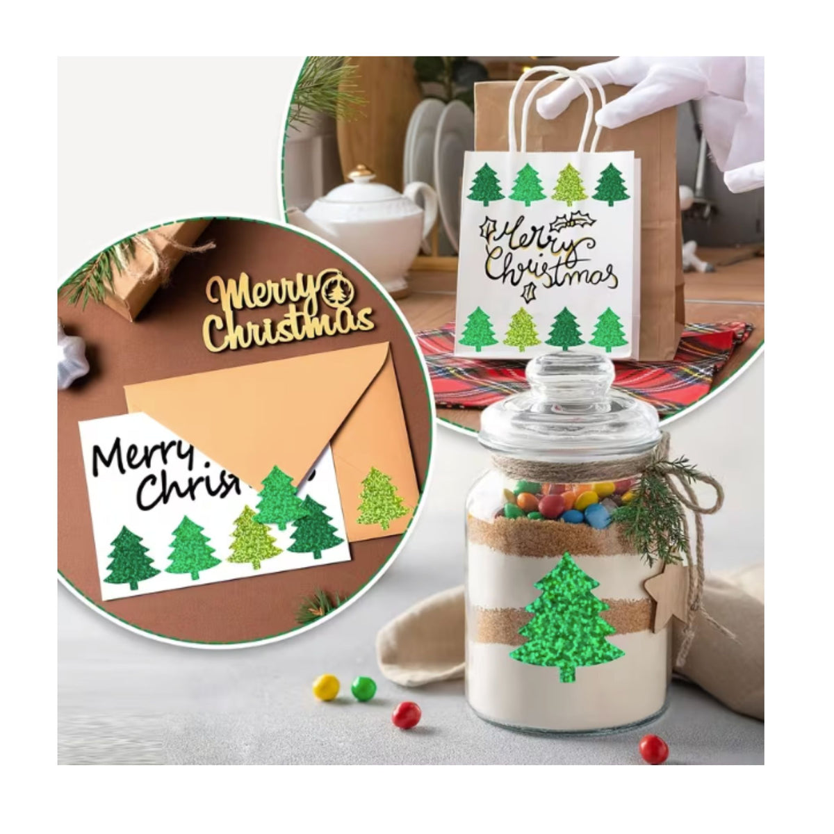 Holographic Christmas Tree Stickers - 50 Pieces
